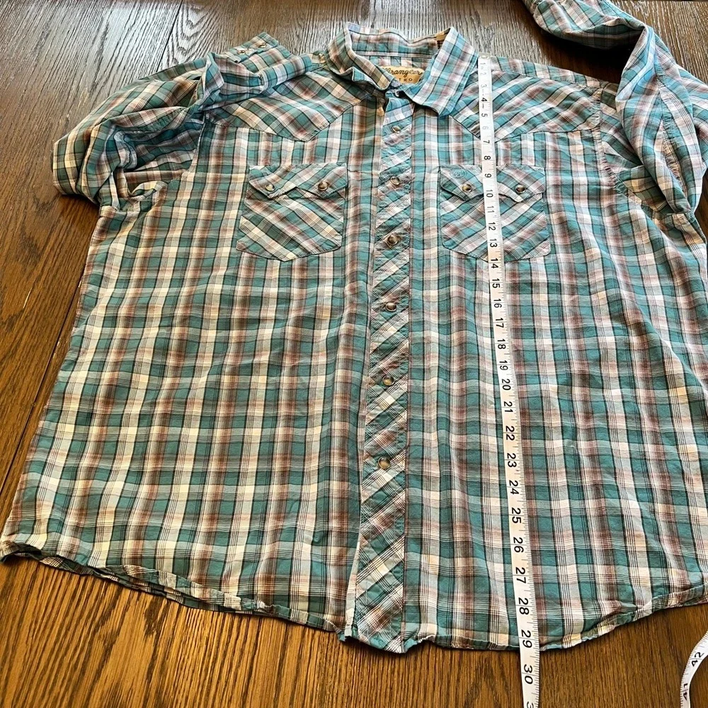 Wrangler Retro Western Shirt Cotton Blend Plaid Teal Brown XXL Regular Fit